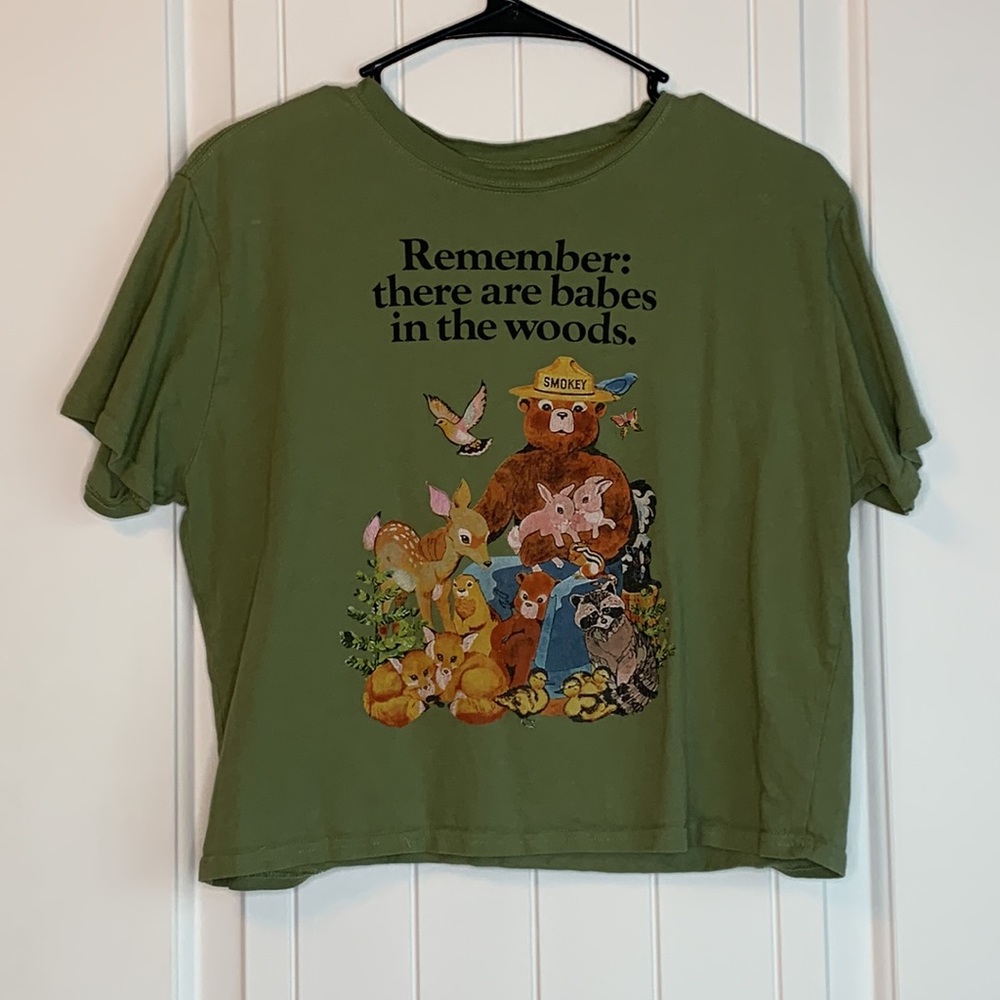 Olive Green Smokey Bear Crop Top Size L